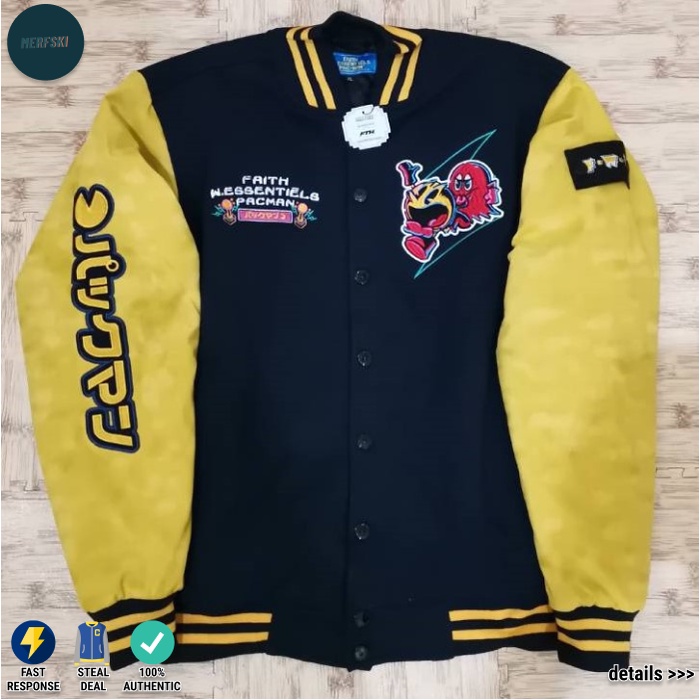 Jaket Varsity Faith Industries W.E W.ESSENTIELS Pac-Man PACMAN Varsity Flashing Ghost Mid Night Navy