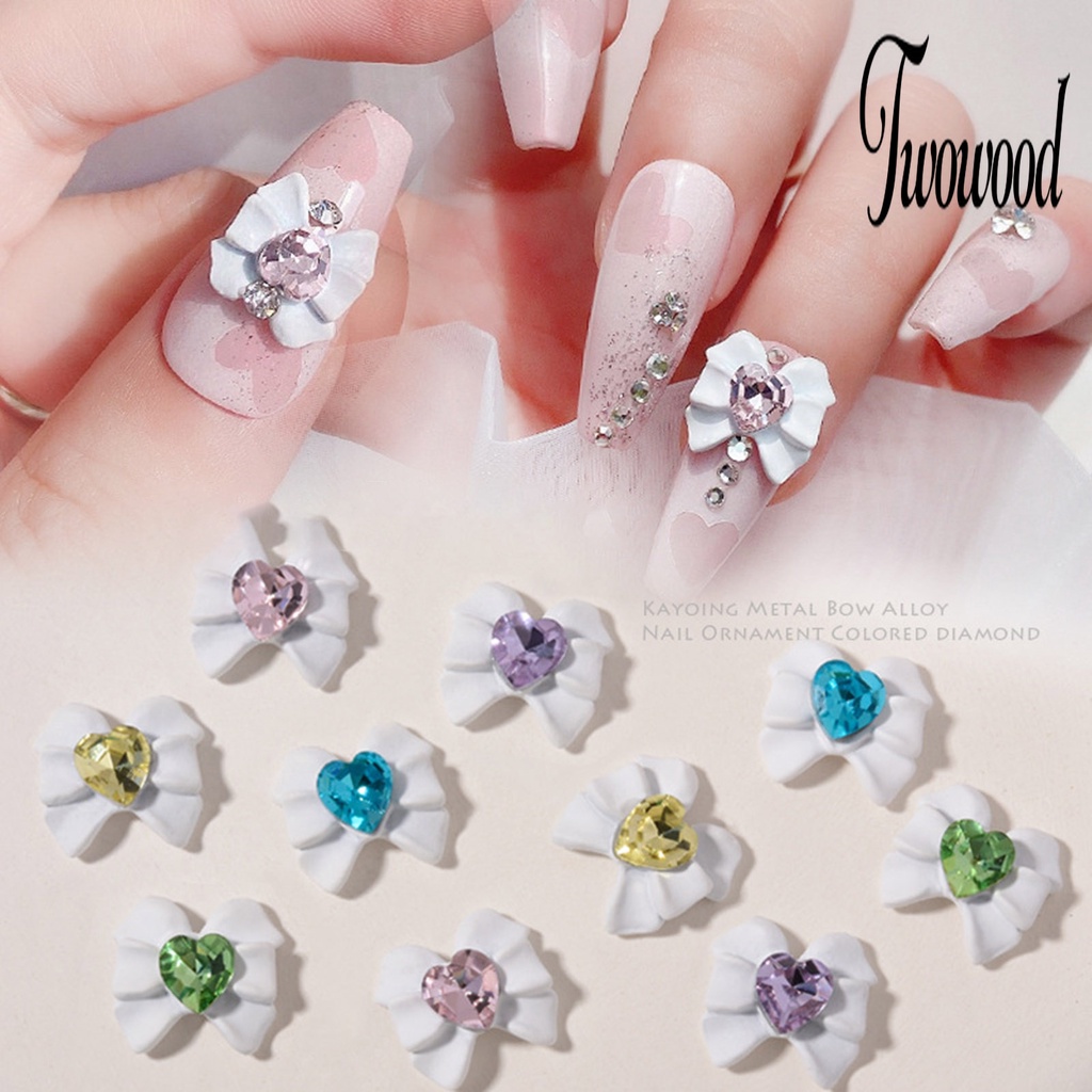 2 Pcs Aksesoris Berlian Imitasi Bentuk Hati Pita Untuk Nail Art Charms