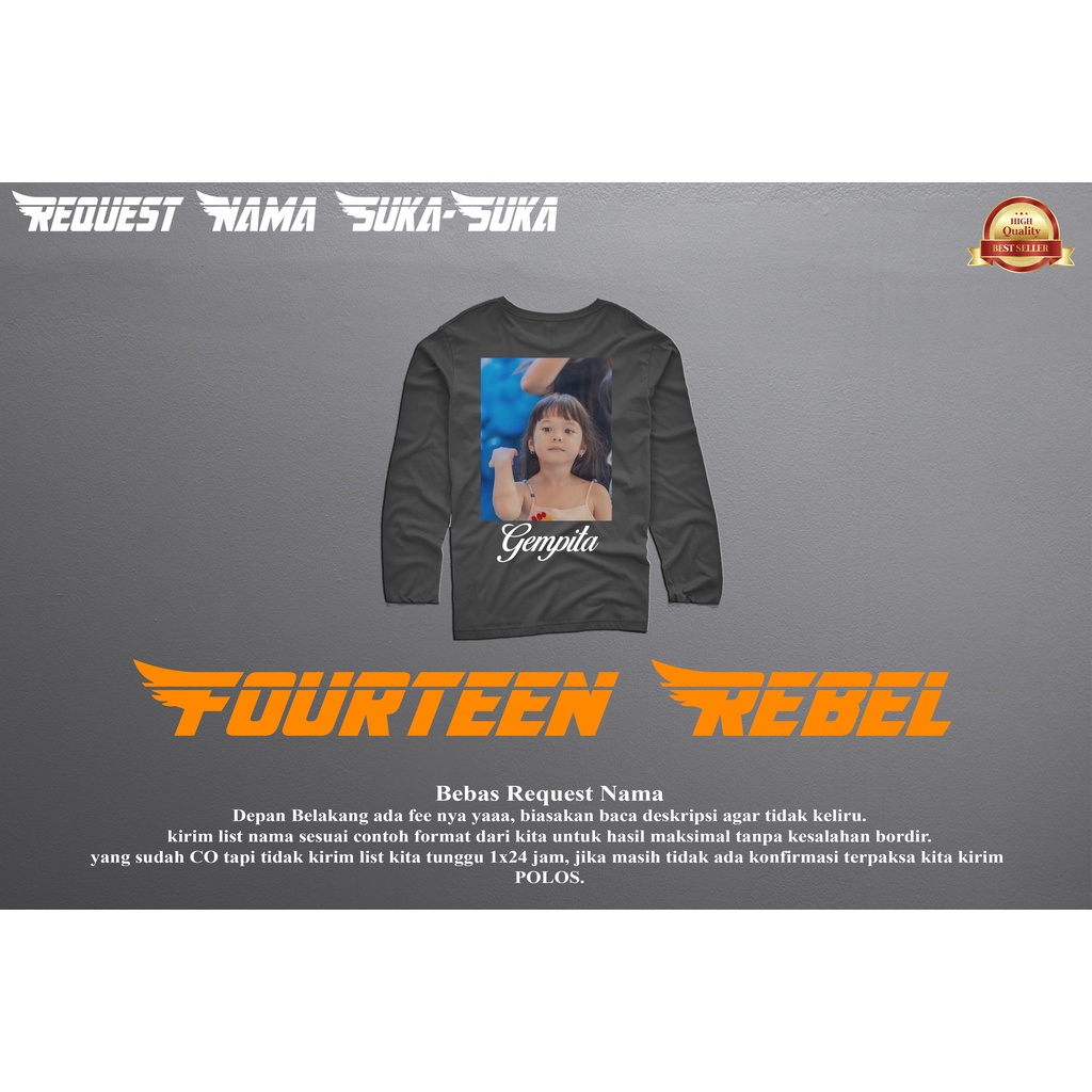 Baju Kaos T shirt Atasan Anak Laki Laki Perempuan Custom Sablon DTF Foto Nama suka suka Bahan Cotton Combed 30s Lengan Panjang