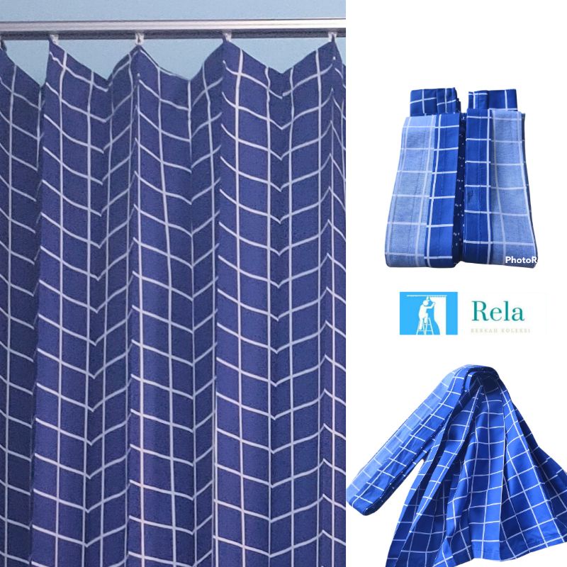 Gorden Jendela motif kotak/gorden pintu  aesttic/Plisket Gorden kotak hitam/