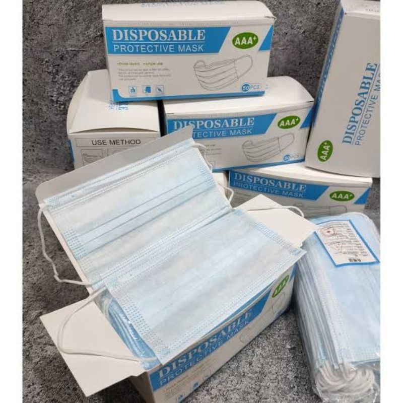 MASKER 3 PLY isi 50pc / SURGICAL MASK / DISPOSABLE MASK / MASKER MULUT ISI 50 pcs