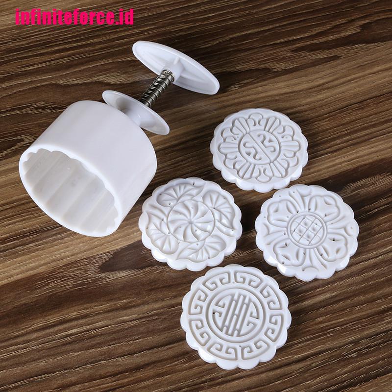 4 Stamps Flower Mooncake Moon Cake DIY Round Mold Baking Craft Tool Set