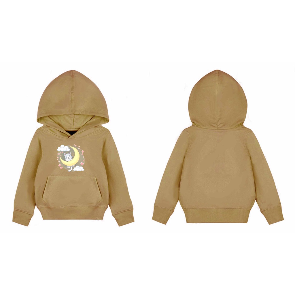 Hoodie Cat Moon Sweater Pakaian Fleece Anak M -XL