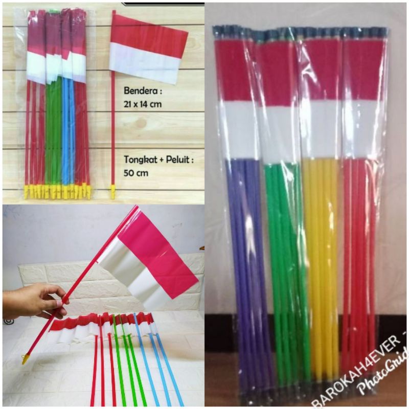 ISI 20 PCS Bendera Merah Putih + Tongkat Peluit Plastik Agustusan