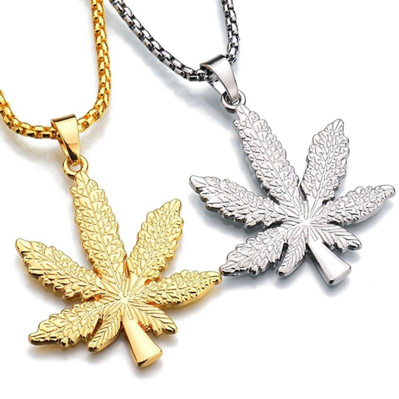 18K Gold Plated Necklace Weed Marijuana Leaf Pot Diamond Pendant Necklace