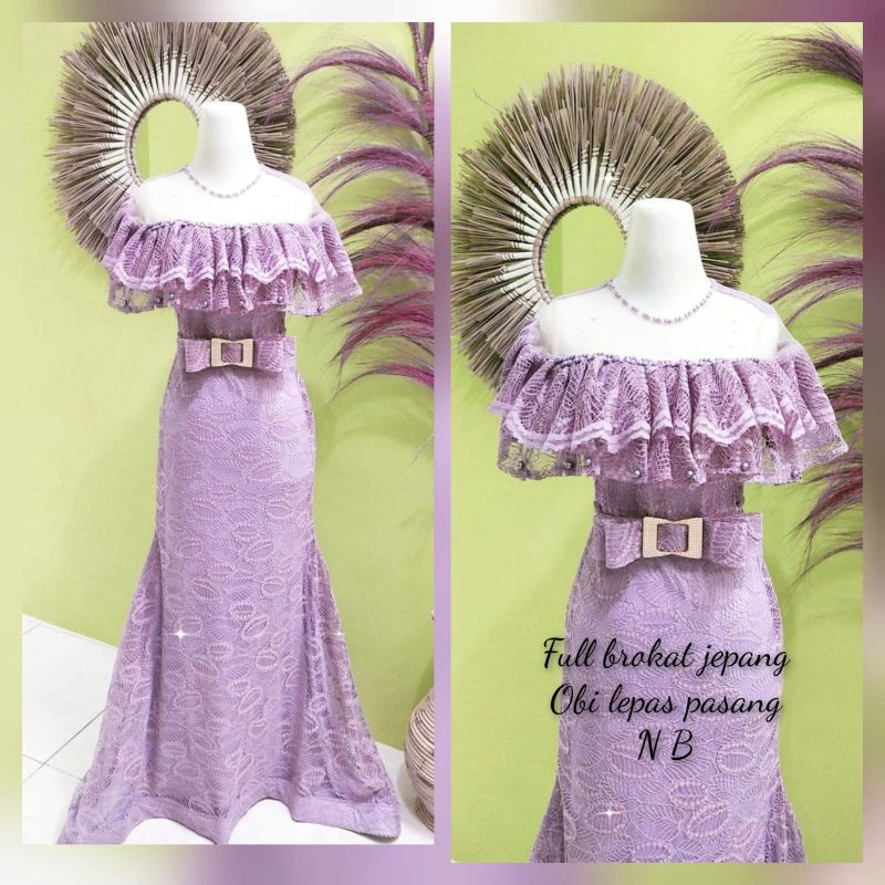 baju singer/baju penyanyi/baju pesta/full brokat jepang ungu lilac kriwil dada