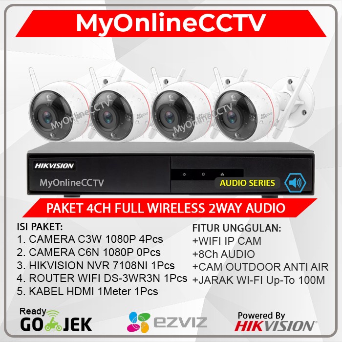 Paket EZVIZ 4 IP Camera NVR Wifi 8CH 2 Way Audio Wireless CCTV Outdoor Ezviz