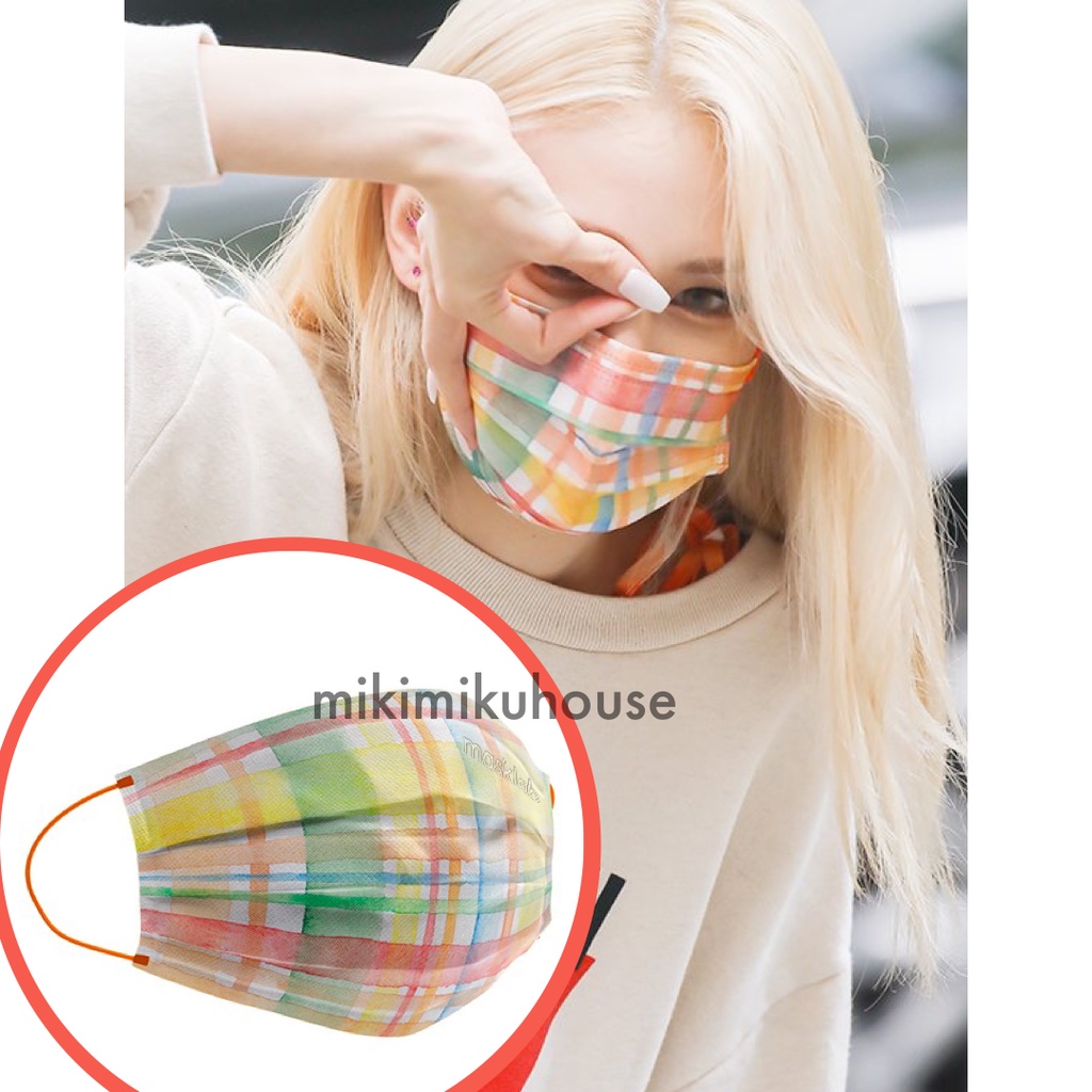 KOREA SOMI CHECK MASK PLAID MASKER LAB KOREAN SURGICAL MASKLAB ORI IN POP RAINBOW MADE POPME JENNIE