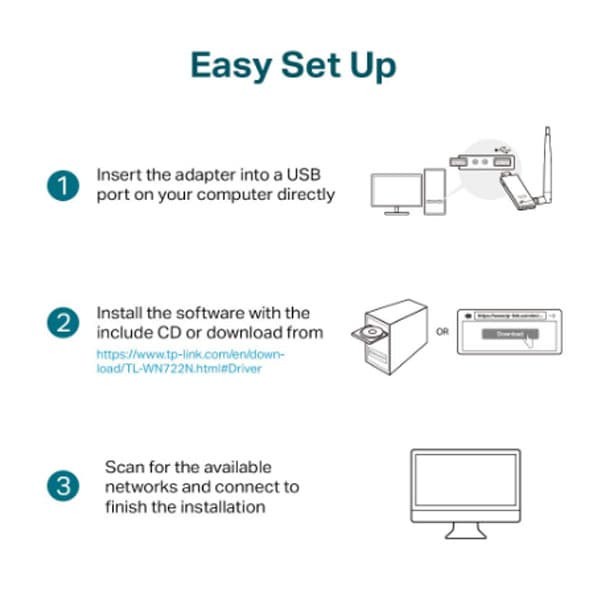 TP-LINK TL-WN722N : TPLink 150Mbps High Gain WiFi Wireless USB Adapter