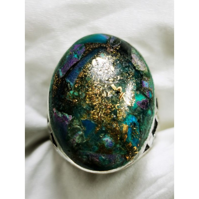 Batu natural asli pirus Persia jumbo serat emas