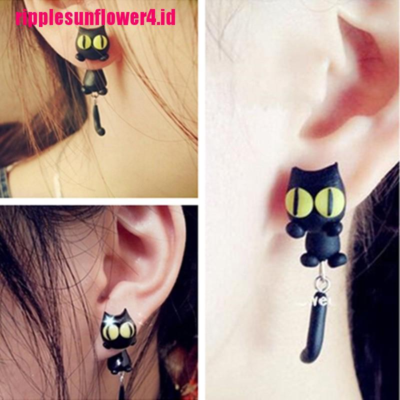 1 Pasang Anting Tusuk Bentuk Kucing Bahan Polymer Clay Untuk Wanita