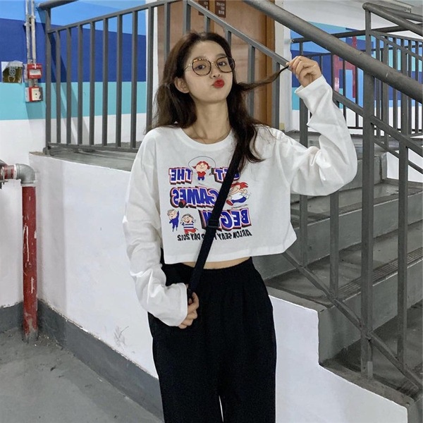 [littlecrab] Kaos Crop Games Unik Atasan Wanita Trend Kekinian Let The Games Begin Croptop Oversize Lilac Putih Lucu Sweater Crop Korean Style