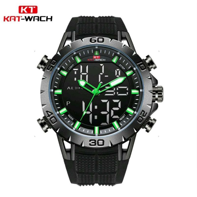 TREEENDIIING_0KAT-WACH KT1812 Jam Tangan Pria Digital Analog Tali Silicone Luminous