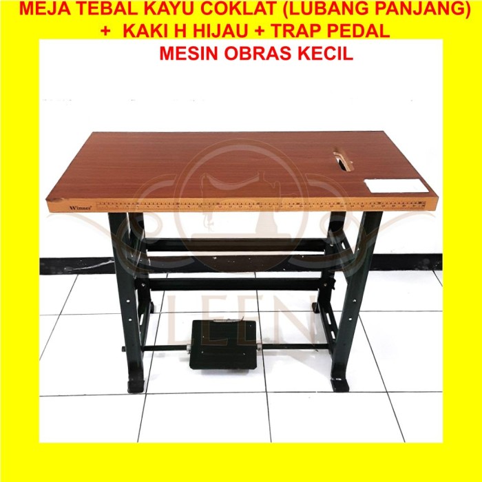 Meja TEBAL &amp; Kaki H Hijau Trap Pedal SET Mesin Jahit Obras Kecil LEEN