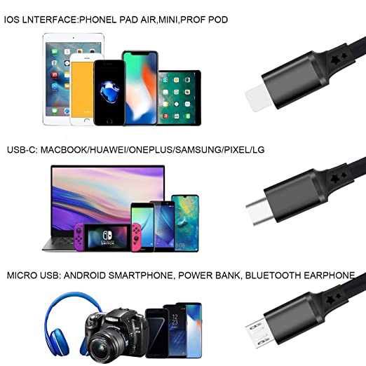 3-in-1 Telescopic Fast Charging Data Cable / 5V-2.4A  Compatible with Android iphone TYPE-C