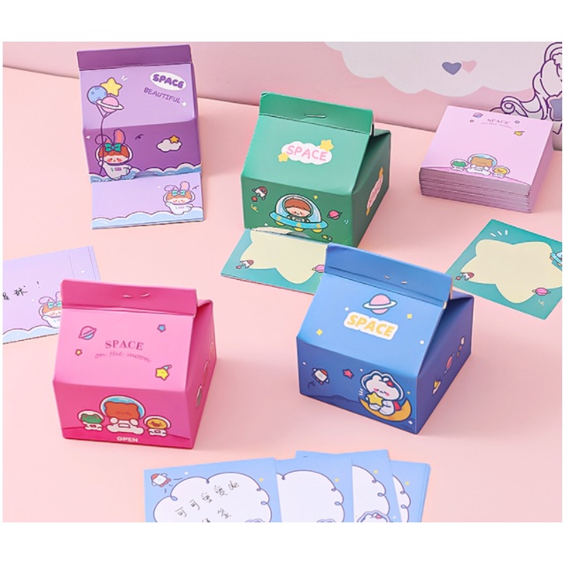 Buku Catatan KOTAK SPACE / Buku Kecil Memo Notes Mini SPACE BOX / Buku Diary Mini dalam KOTAK Luar Angkasa Unik Lucu / Kertas Memo Motif Kartun Astronot Space / Notes Astronot