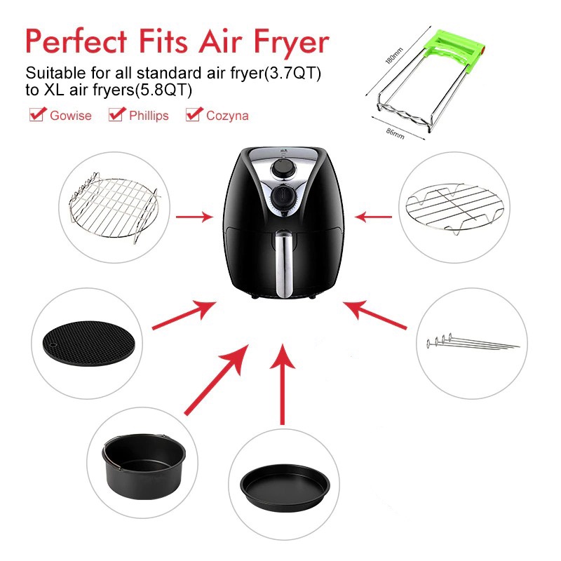 Set Aksesoris Air Fryer Untuk Gowise Phillips Cozyna 7 PCS - QC007 - Black