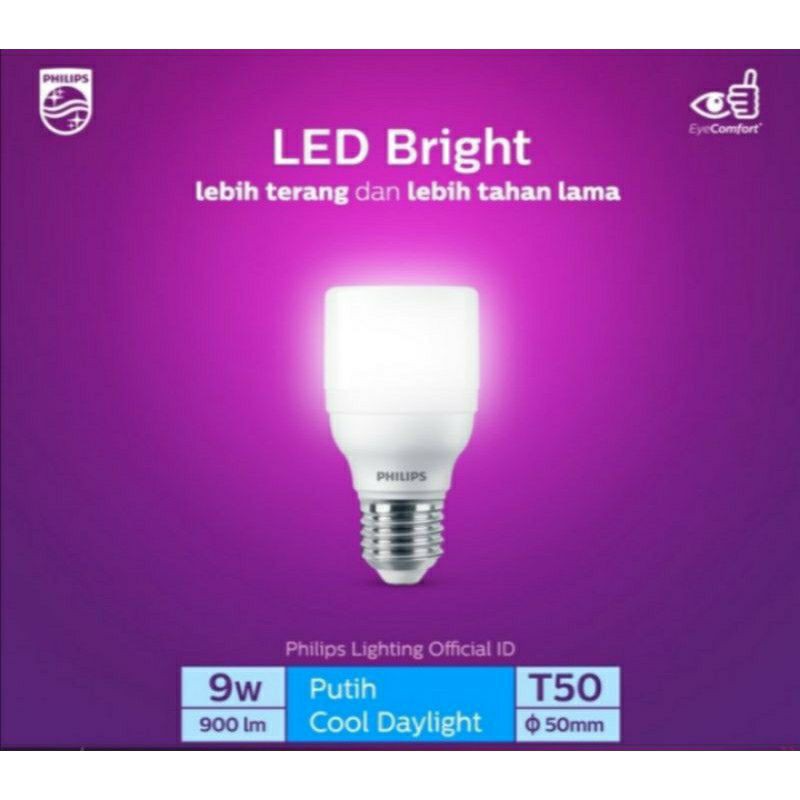 Philips LED Bright 9W, 11W, 13W, 17W, 20W, Cahaya Putih (6500K)