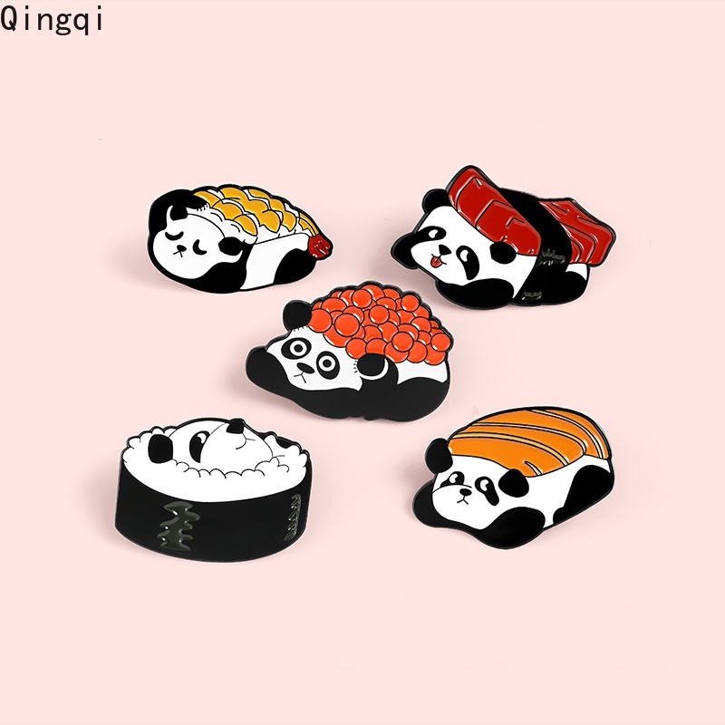 Bros Pin Enamel Desain Panda Sushi Beruang Nasi Gulung Sashimi Barbecue Gaya China Untuk Hadiah Anak