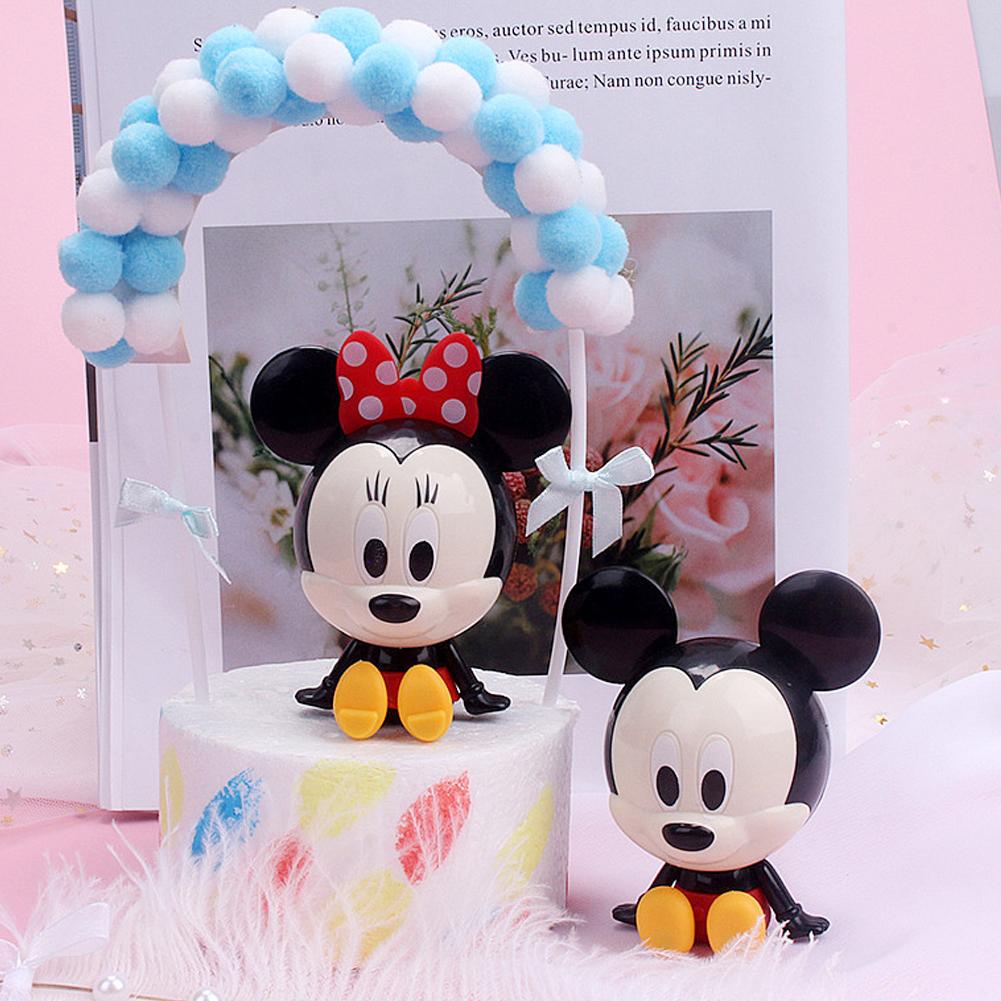 2pcs / Set Ornamen Figure Mickey Minnie Untuk Dekorasi Topper Kue Ulang Tahun