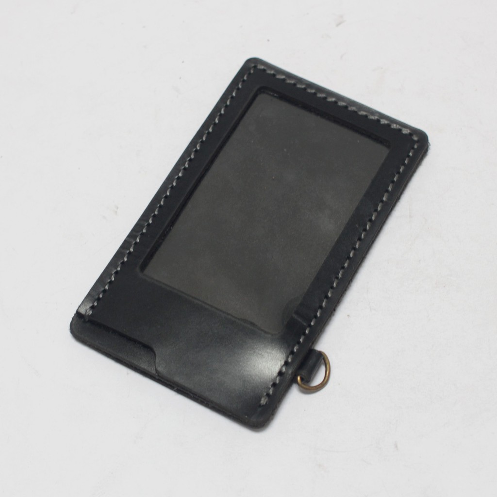 gantungan dompet ID card kulit hitam - tali id card holder - PHID822