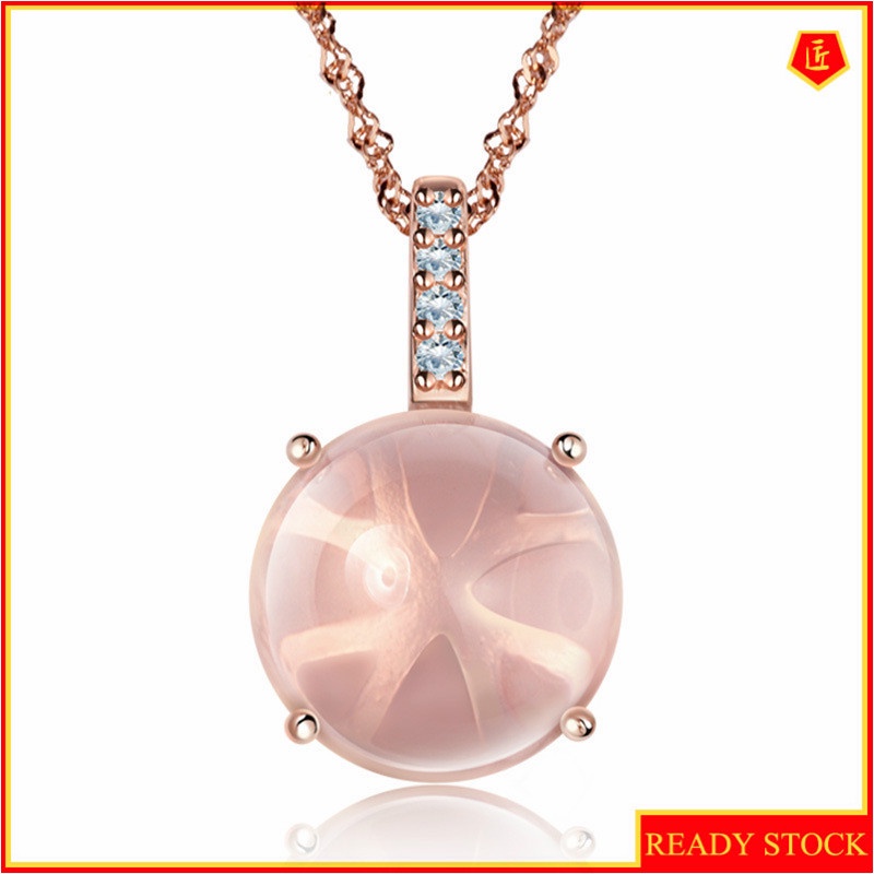 [Ready Stock]Fashion Silver Plated Inlaid Pink Crystal Pendant Necklace