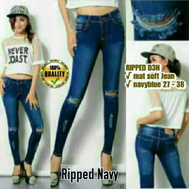 Celana jeans sobek wanita - skinny jeans sobek cew - jeans slimfit cew