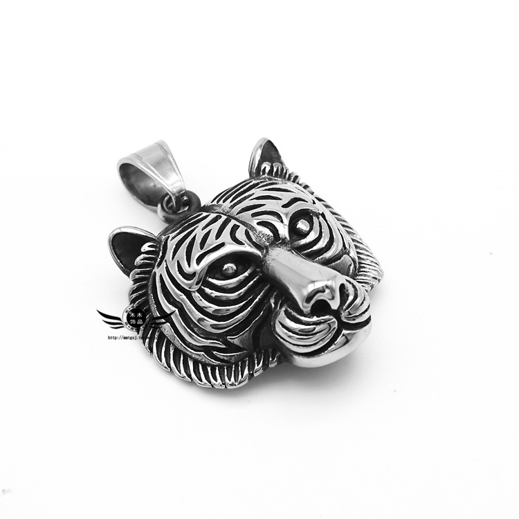 Kalung Liontin Kepala Harimau Bahan Titanium Steel Gaya Punk Rock Untuk Pria