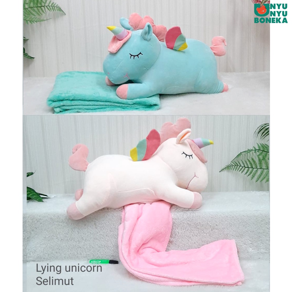 Boneka Bantal Selimut Laying Unicorn Kuda Pony Animal Balmut 3 in 1