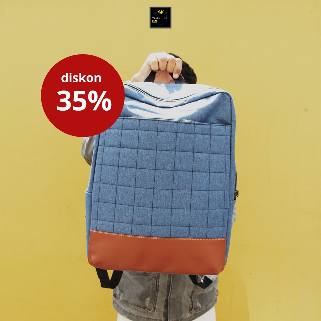 Backpack Wolter YOURS 12 L Motif Kotak-Kotak / Tas Ransel Multifungsi Pria