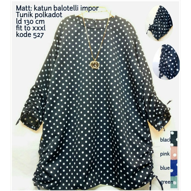 Murah Ld 130Cm Tunik Polkadot Jumbo/Tunik Bigsize Katun Wanita