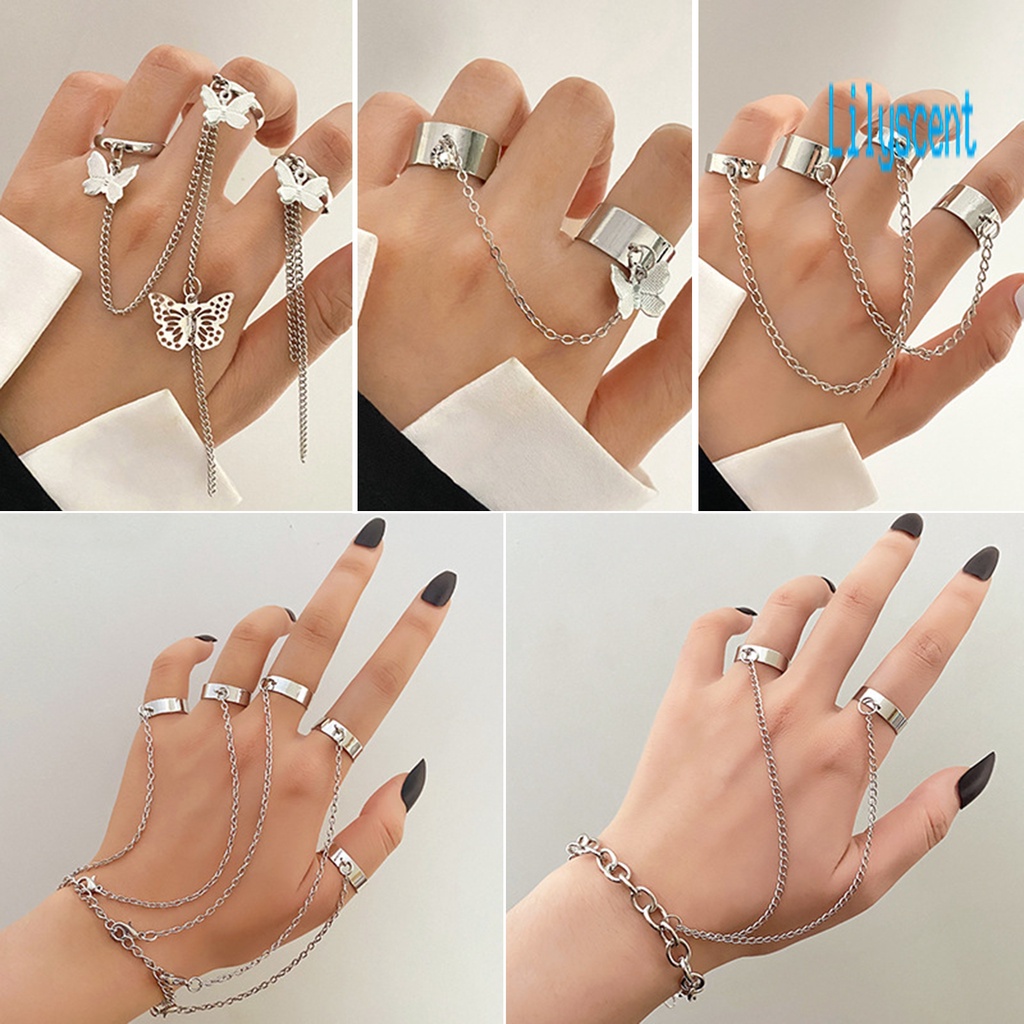 Lily 1 Set Cincin Rantai Artistik Bahan Alloy Untuk Wanita