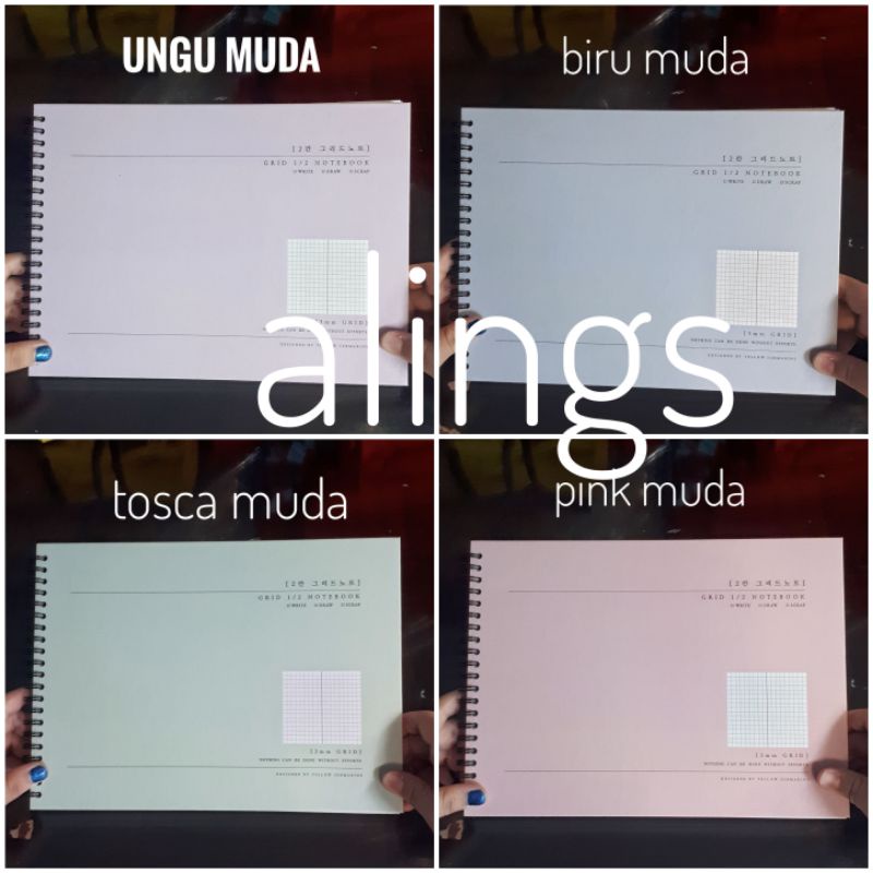 Grid 3mm Half Spiral Notebook Buku Tulis Catatan Belajar Gambar Matematika Garis Tengah Kotak Kecil