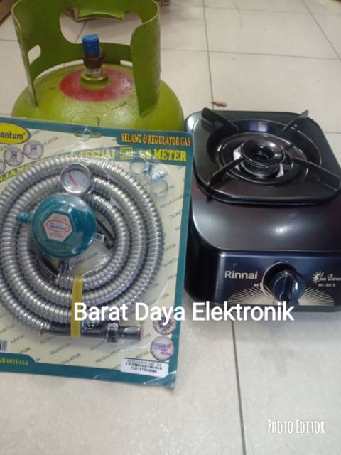 Kompor Rinnai 1 Tungku &amp; Slang paket Regulator Quantum + Tabung gas melon 3 kg isi full