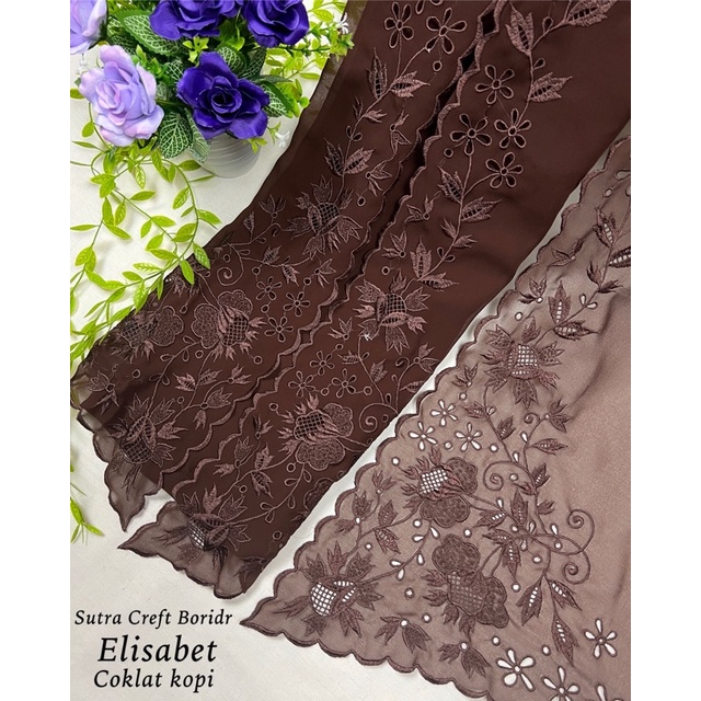 sutra creft bordir / kebaya bordir bali / Bahan kebaya bordir / kebaya bordir-Coklat kopi