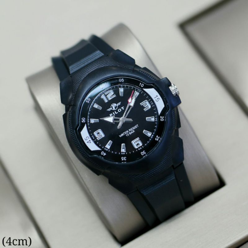 (COD) JAM TANGAN PRIA PILOT TALI KARET ANALOG DIAMRTER 3,8 CM