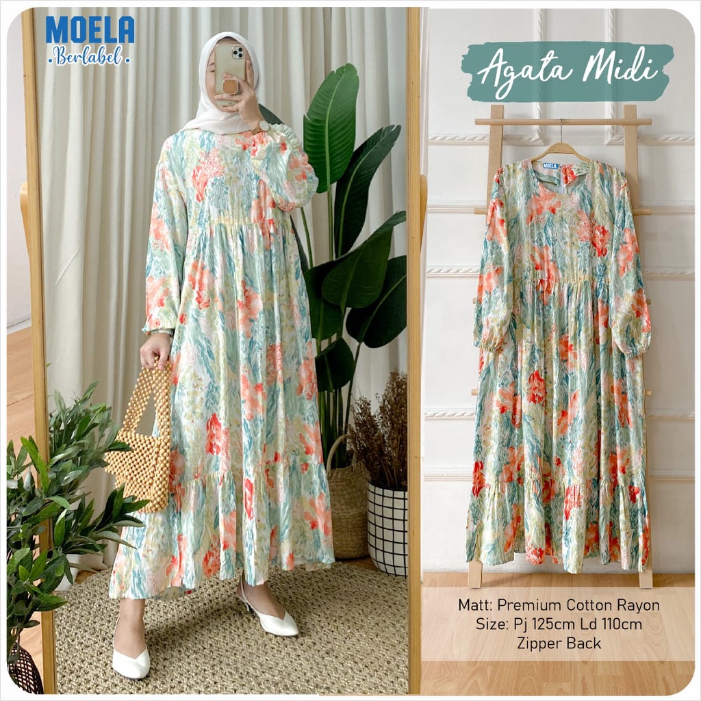 fashion midi 110cm AGATA dress by OORI MOELA premium cotton rayon MUSLIM dewasa zipper back adem