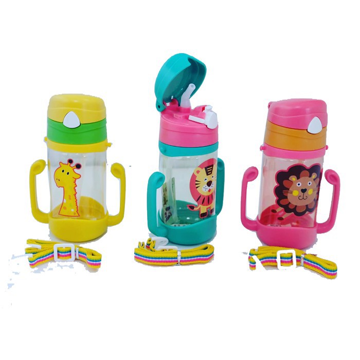 H095 Botol Air Minum Anak Clip On Motif Hewan 450ml - Botol Air Minum