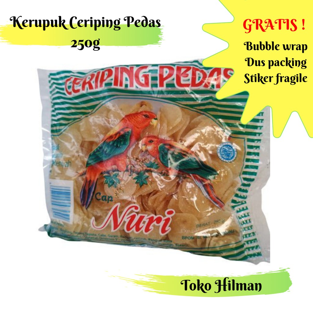 

Kerupuk Ceriping Pedas | Keripik Singkong | Kerupuk Ketela Pohong 250g Cap Nuri Cemilan Mentah