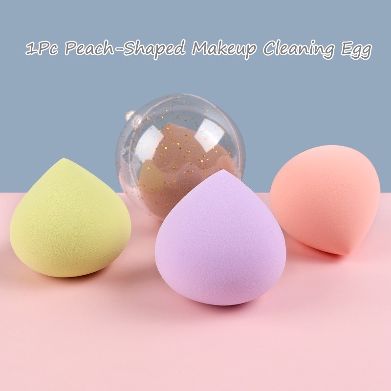 1Pc Portable Dry &amp; Wet Use Makeup Blender Puff Peach-Shaped Cleaning Egg  Multicolored