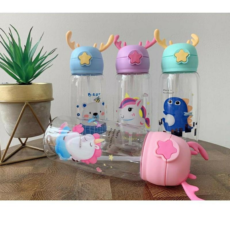 [ Warna Pilih] Botol Minum Rusa Lucu 600 ml Botol Minum Anak Tanduk Rusa