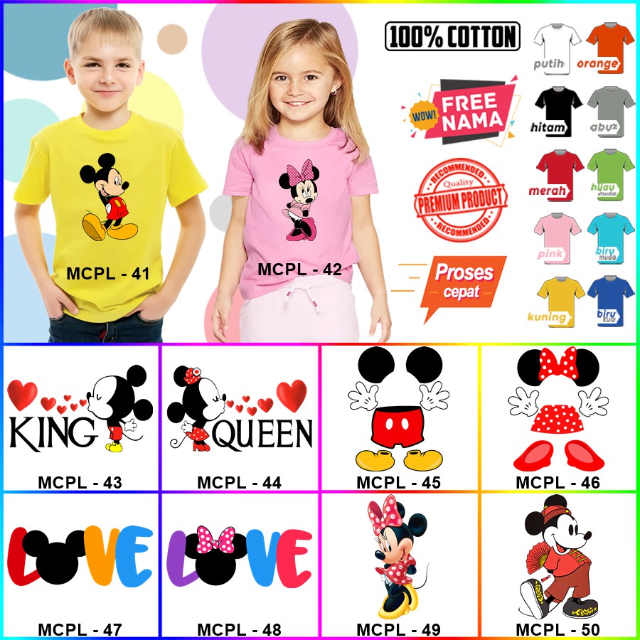 Baju Kaos ANAK DAN DEWASA MICKEY &amp; MINNIE COUPLE (FREE NAMA)