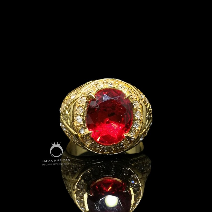 [Bayar di Tempat] Cincin Pria Batu Permata Ruby Zimbabwe Keren Elegan Warna Merah