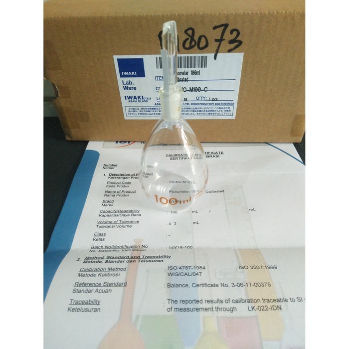 IWAKI Picnometer 100 ml Calibrated (Bersertifikat) Piknometer 100ML