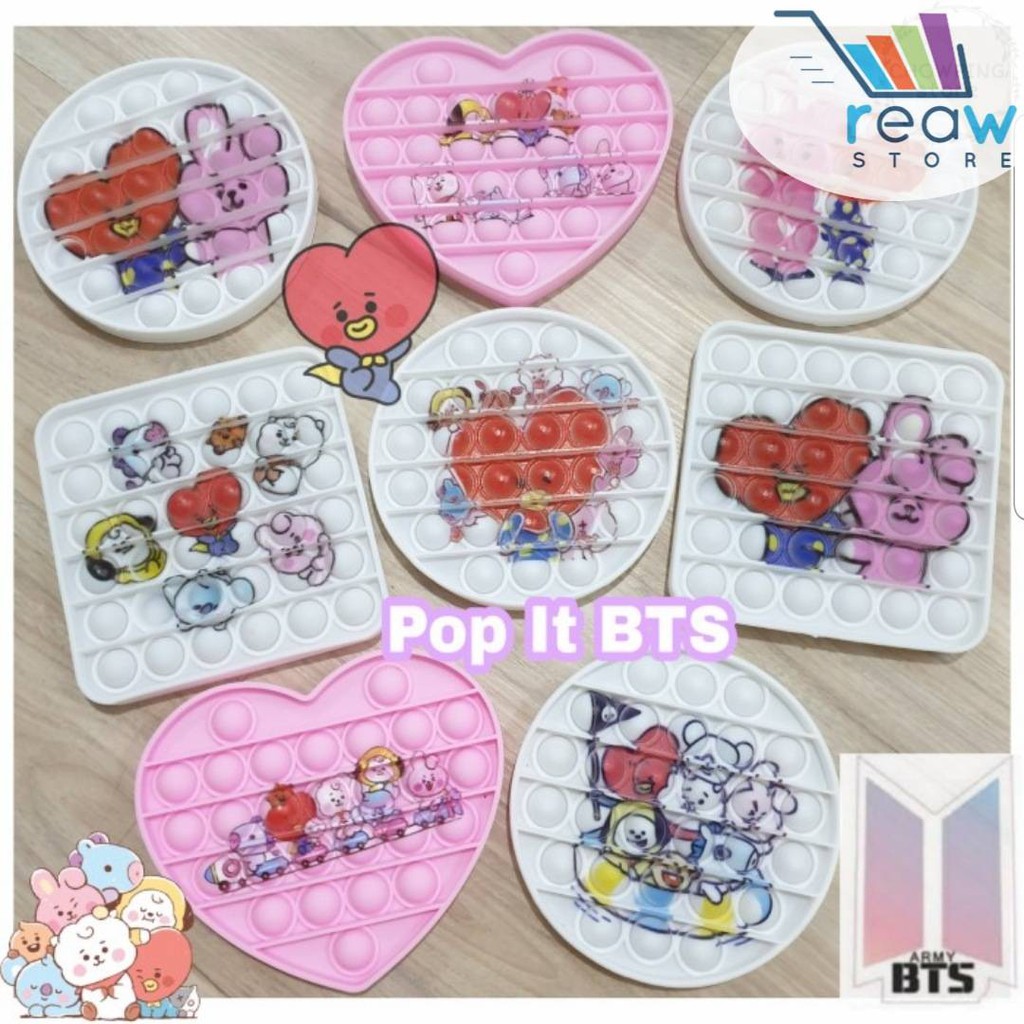 Fidget Push Bubble Pop It Toy Mainan Anak BTS Army BT21 Tata Cooky RJ