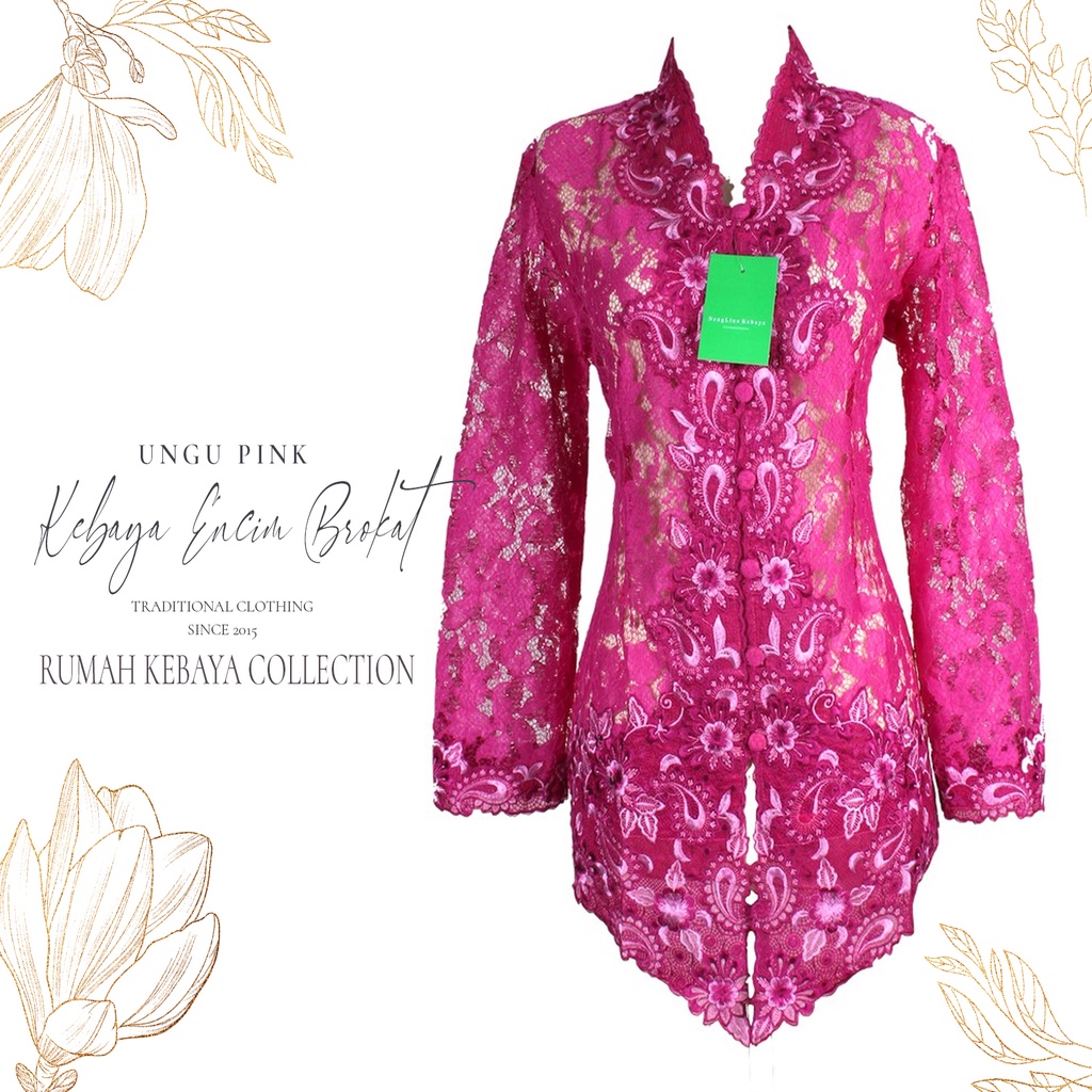 Kebaya Encim Kartini Brokat Modern Muslim Ungu Pink Lengan Panjang