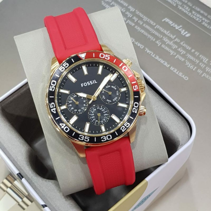 Jam Tangan Pria Fossil BQ2499 Bannon Multifunction Red Silicone Original karet silikon merah garansi