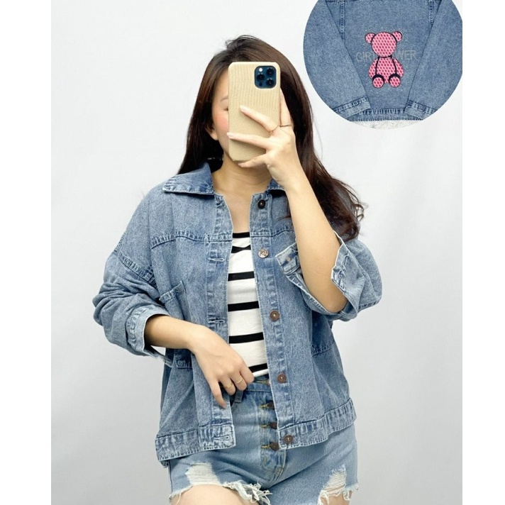 HOPYLOVY - Jaket Jeans Wanita Lengan Panjang Snow Acid Lalita