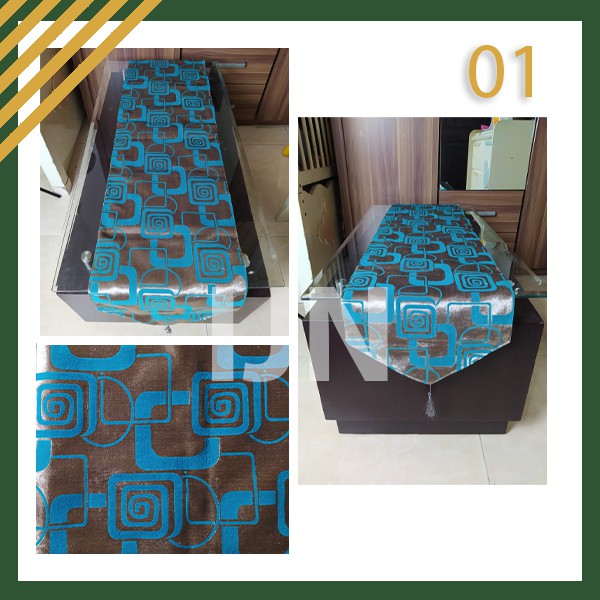 Taplak Table Runner Meja dengan Bahan Katun Bludru dan Hiasan Rumbai Ukuran 260cm