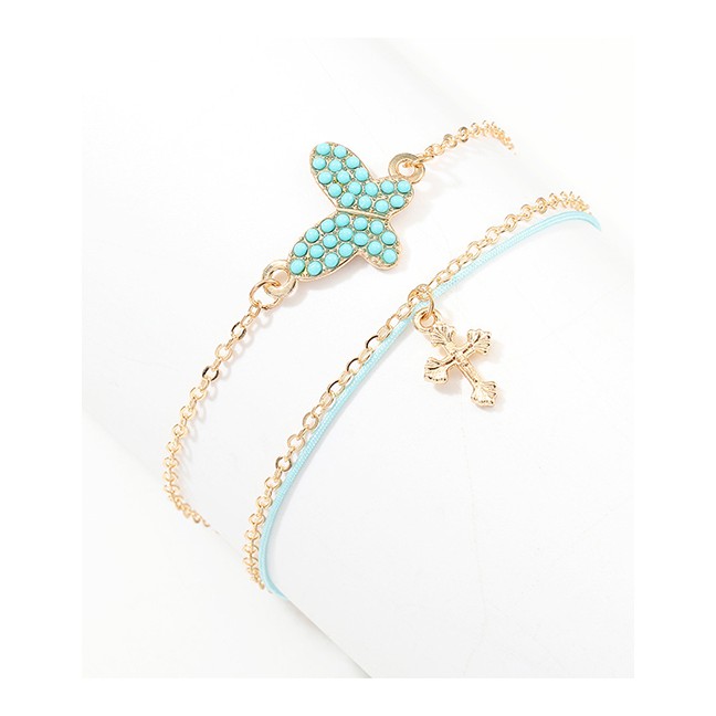 LRC Gelang Tangan Fashion Gold Butterfly Cross Bracelet Set D57241